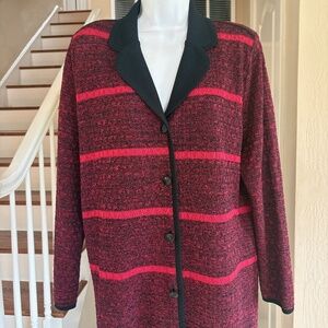 Exclusively Misook Textured Red & Black Button Front Cardigan Jacket XL